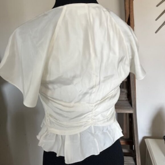 🧡3/15 FRAME Cream/Ivory Short Flutter Sleeve Silk Blouse Top Women's XS/TP - Picture 4 of 10